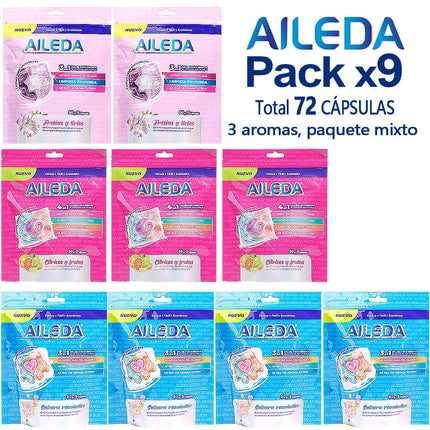 Detergente En Cápsulas Aileda Pods En Total 72 Uni Con 3 fragancias diferentes （Cítricos y frutas 3 bolsa，sakura 4 bolsa，Fresias y lirios 2 bolsa）