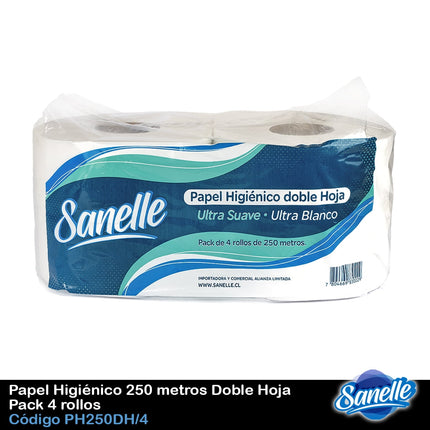 Papel Higiénico Institucional 250 Metros Doble Hoja Pack 4 Rollos