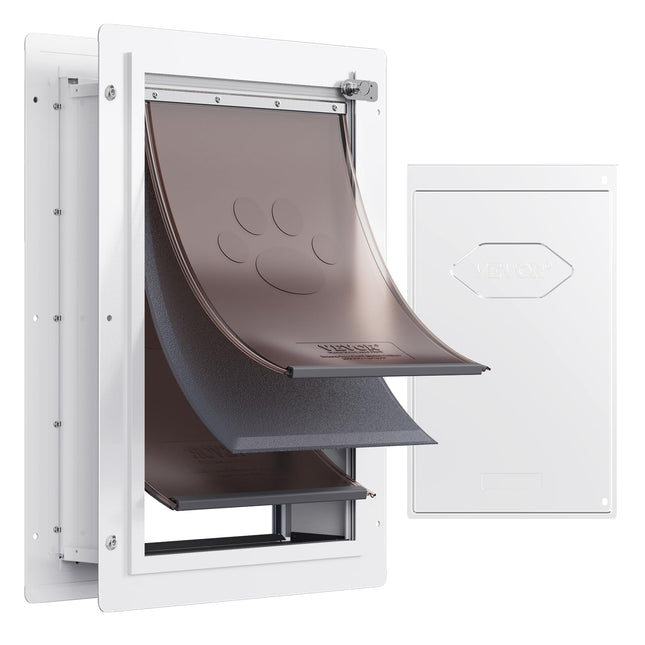 Puerta para mascotas VEVOR de 3 solapas para pared con cerradura para perros grandes, color blanco