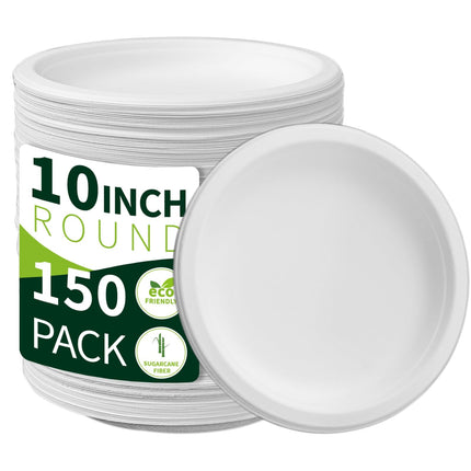 Platos compostables de fibra de caña de azúcar Lxins ECO, 10 pulgadas, 150 unidades