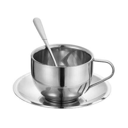 Tazas De Café Con Aislamiento Irrompibles Con Platillo Y Cuchara De Acero Inoxidable 180 Ml Plateado