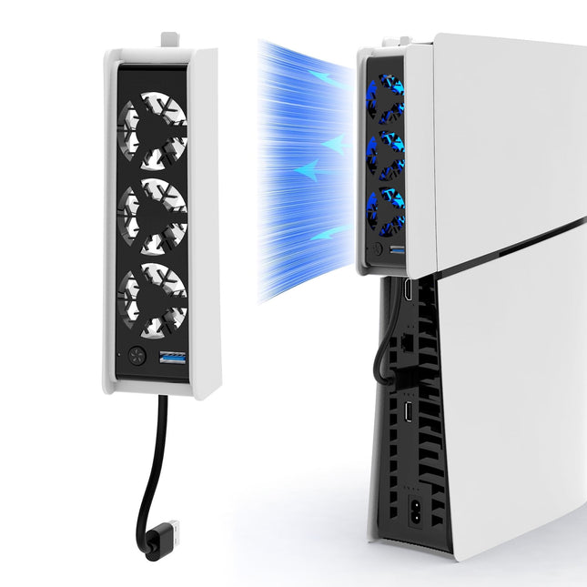 Ventilador de refrigeración controlado por temperatura para radiador de consola PS5 Slim con puerto de carga de transmisión de datos USB y ajuste automático de velocidad en 3 velocidades