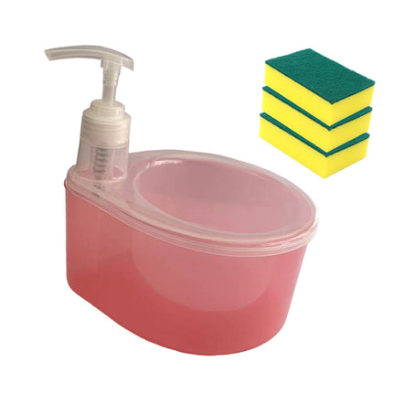 Dispensador De Jabón Líquido 2 En 1, 3 Esponjas Para Lavar Platos, Para Bar, Cocina, Encimera, Color Rosa