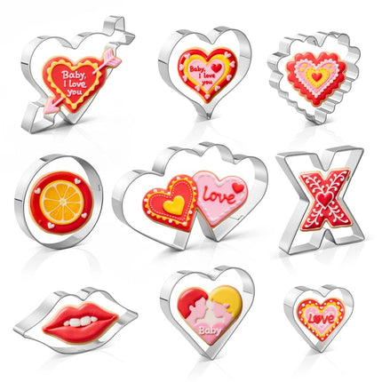 Juego de cortadores de galletas Wmtidene en forma de corazón de acero inoxidable, 9 piezas