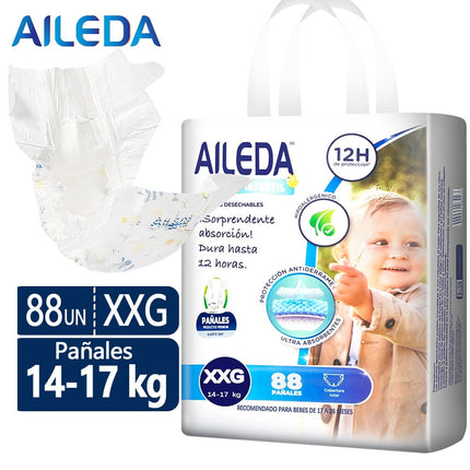 Pañales Infantiles Desechables Aileda - Tamaño XXG (14-17 Kg) 88 Unidades Paquete Portátil Sin Género Específico