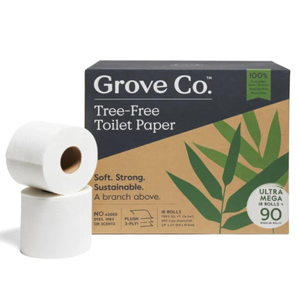 Papel higiénico Grove Co. Fibra de bambú, 3 capas, 18 rollos
