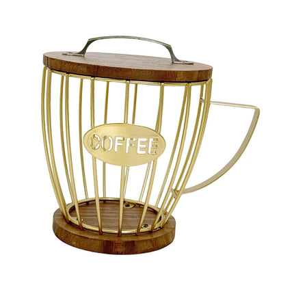 Portacápsulas De Café Con Base De Madera, Cesta De Almacenamiento Para Oficina, Escritorio, Cocina, Dorado, Con Tapa