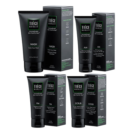 Set de cuidado de la piel Tiege Hanley para 90 días con limpiador facial, exfoliante e hidratante