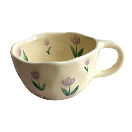 Taza De Café De Cerámica Taza De Desayuno Taza De Café Con Flor Para Hotel Oficina Bar Violeta
