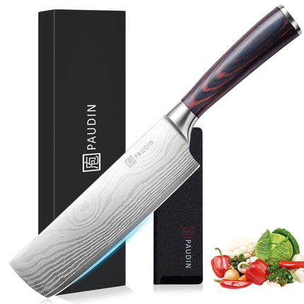 Cuchillo PAUDIN Nakiri, cuchilla de carne afilada de 7 pulgadas, inoxidable
