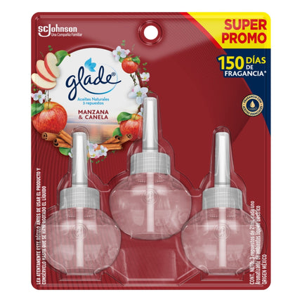 Desodorante Ambiental Eléctrico Repuesto Aceites Naturales Manzana y Canela Blister, 3 Un x 21 ml c/u