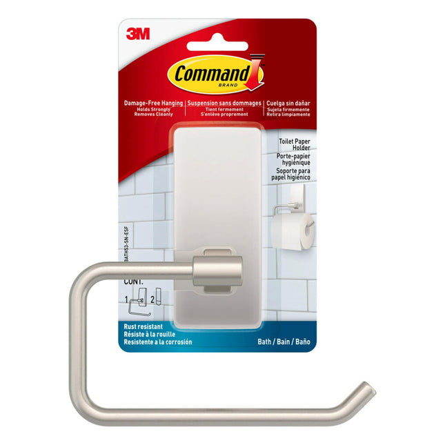 Soporte para papel higiénico Command, níquel satinado, resistente al agua