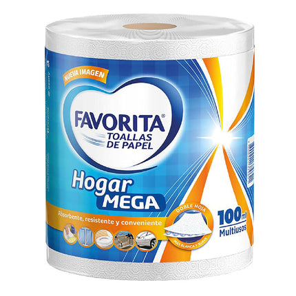Toalla de Papel Hogar Mega Doble Hoja 100 m, 1 Un