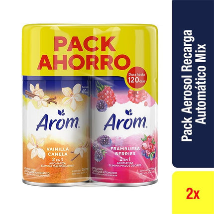 Aromatizante Ambiental Repuesto Aerosol Vainilla Canela - Berries Lata Pack 2 Un, 2 Un