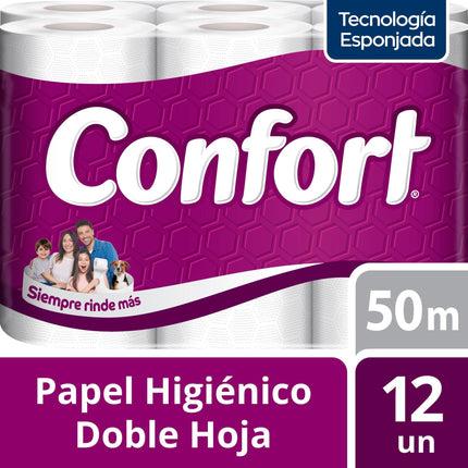 Papel Higiénico Mega Doble Hoja 50 m., 12 Un