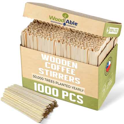 Agitadores de café de madera WOODABLE, 14 cm, 1000 unidades, compostables