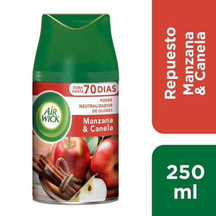 Aromatizante Ambiental Automático Freshmatic Repuesto Manzana Canela Aerosol Lata, 250 ml
