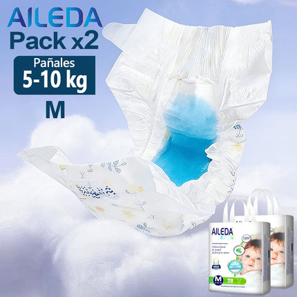 Pañales Infantiles Desechables Aileda - Tamaño M (5-10 Kg) Total 156 Unidades Paquete Portátil Sin Género Específico