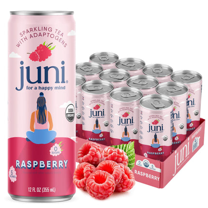 Bebida espumosa adaptógena Juni Raspberry, paquete de 12, 360 ml