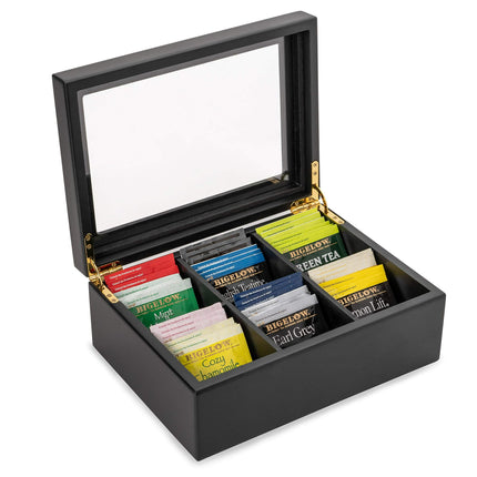 Organizador de té Break Tradition, caja de té de madera, color negro