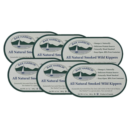 Bar Harbor Kippers Ahumados Salvajes 190g Omega-3 Paquete de 6