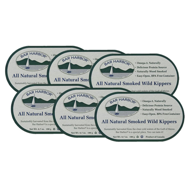 Bar Harbor Kippers Ahumados Salvajes 190g Omega-3 Paquete de 6