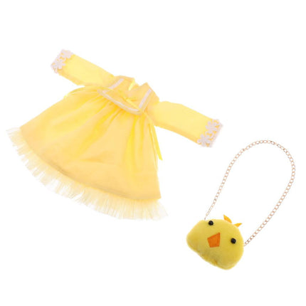 vestido de falda de manga larga amarillo lindo + bolso de pollo para 12 '' blythe muñecas