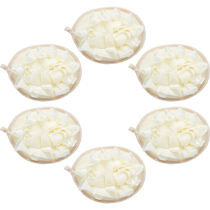 Puf de baño y ducha, puf de malla, bola de ducha, 6 unidades, color beige