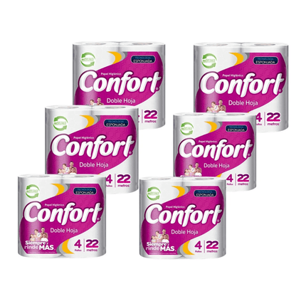 Papel Higiénico Confort Doble Hoja 24 Unidades 22 M