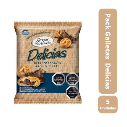 Pack 5 Galletas Delicias Relleno Sabor A Chocolate 220 G