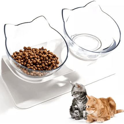 Plato doble gato comedero mascotas color blanco