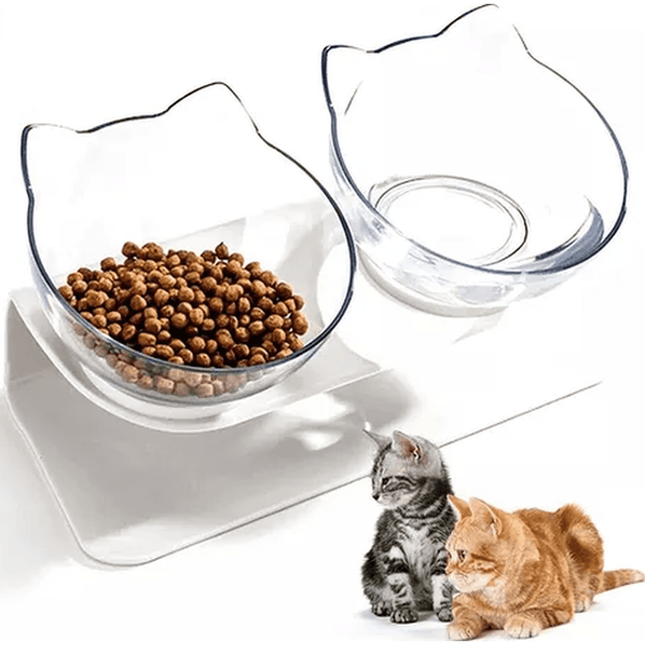 Plato doble gato comedero mascotas color blanco