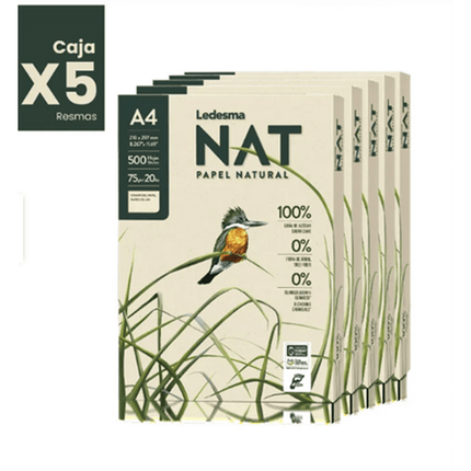 Pack 5 Resmas  A4 Papel Ecológico 500 Hojas c/u Caña de Azúcar