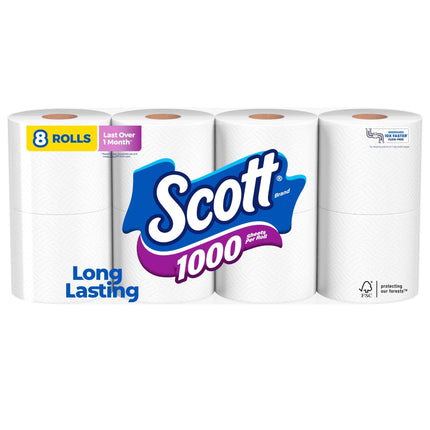 Papel higiénico Scott 1000, 8 rollos, 1 capa, pañuelo antiseptico
