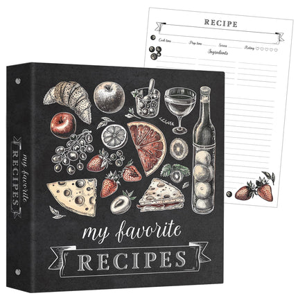 Elegante Organizador De Recetas Negro Con Fruta Y Queso
