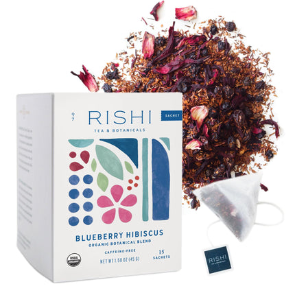Té de hierbas, té rishi, arándanos e hibiscos orgánicos, 15 bolsitas