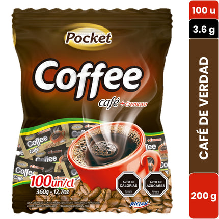 Caramelo Pocket Cafe 100 Un, Dulce, Con Cafe De Verdad