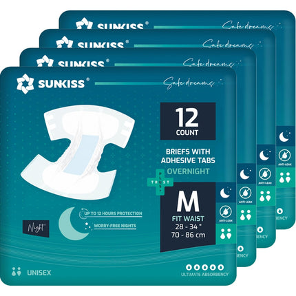 Pañales nocturnos para adultos SUNKISS TrustPlus, tamaño mediano, 48 unidades