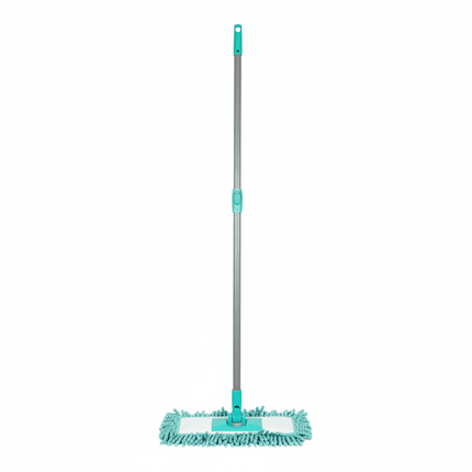 Mopa de microfibra con mango largo de 130 cm ideal para limpiar pisos de forma rápida y eficiente. Perfecta para el hogar, oficinas y negocios.