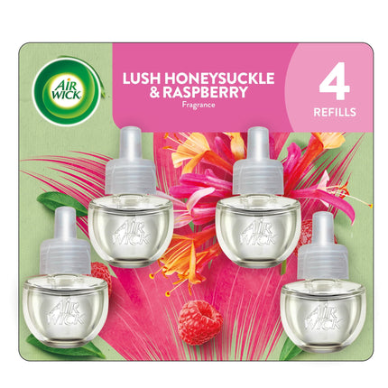 Recambio de aceite perfumado Air Wick Plug In para madreselva y frambuesa, 4 unidades