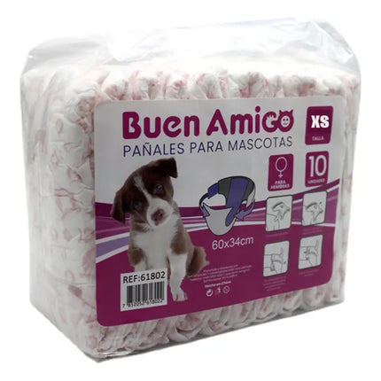 Pañal Perro Mascotas Absorbente Celo Hembra X10 Blanco Xs