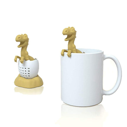 Infusor de té Sanderala con filtro de silicona con diseño de dinosaurio y cáscara de huevo