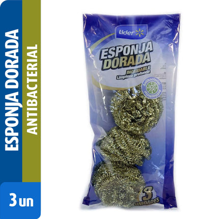 Esponja Dorada Antibacterial Bolsa, 3 Un