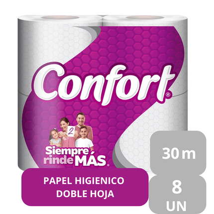 Papel Higienico Confort 30 Metros Paquete de 8 Unidades
