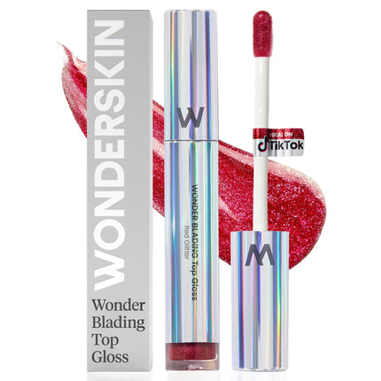Brillo de labios Wonderskin Top Gloss Red Glitter Hidratante Vegano
