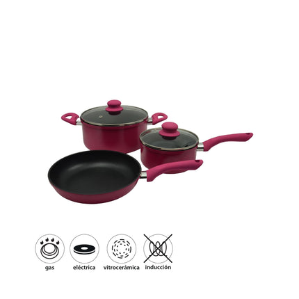 Batería de Cocina 5 Piezas Hpi Yb23-0502-A Aluminio Rojo