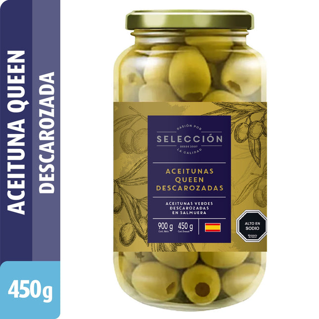 Aceitunas Queen Descarozadas, Drenado 450 g - Neto 900 g | Apishop