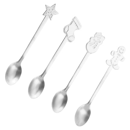Juego De 4 Cucharas De Postre De Metal De Navidad Para Café Con Leche Argent