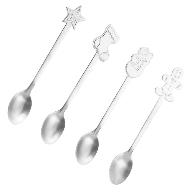 Juego De 4 Cucharas De Postre De Metal De Navidad Para Café Con Leche Argent