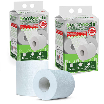 Papel higiénico Bamboochi de bambú, 2 capas, 24 rollos, apto para sistemas sépticos